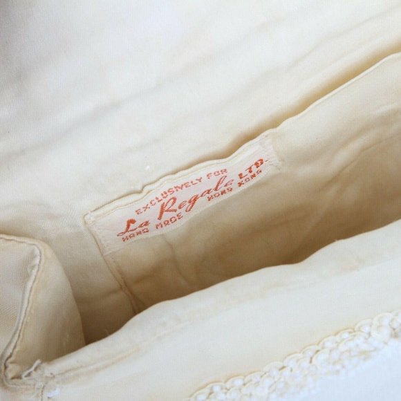 Vintage La Regale Ltd Beaded Beige/Ivory Foldover Clutch Handbag Purse Evening - Picture 7 of 8